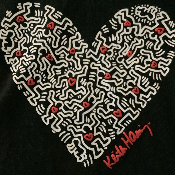 Keith Haring Heart Graphic T-Shirt | Black Pop Art Tee | Medium - Picture 8 of 8